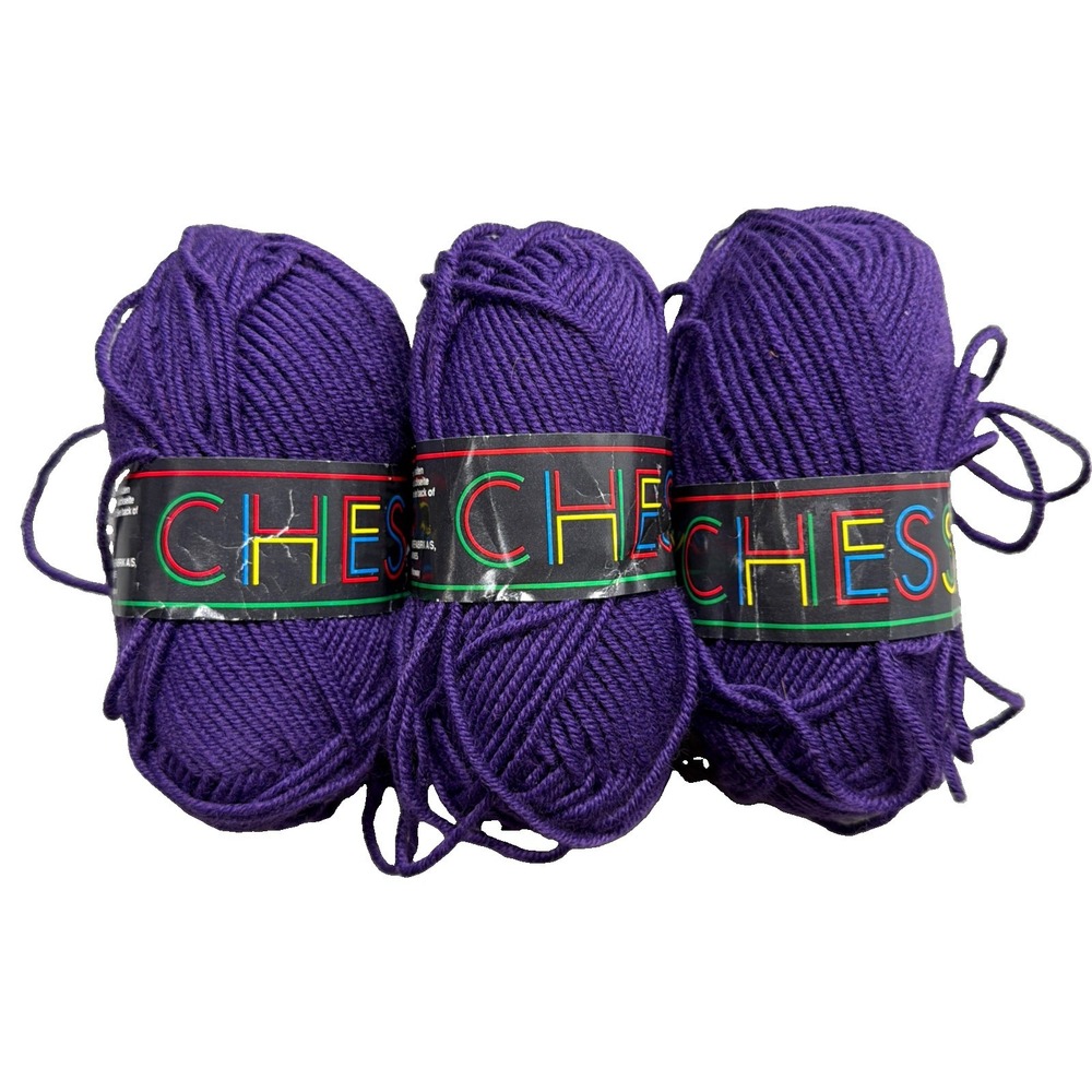 VTG Wool Blend Yarn Norwegian: 3 Skeins Purple Soft Crochet Knit Chess 50g Ea